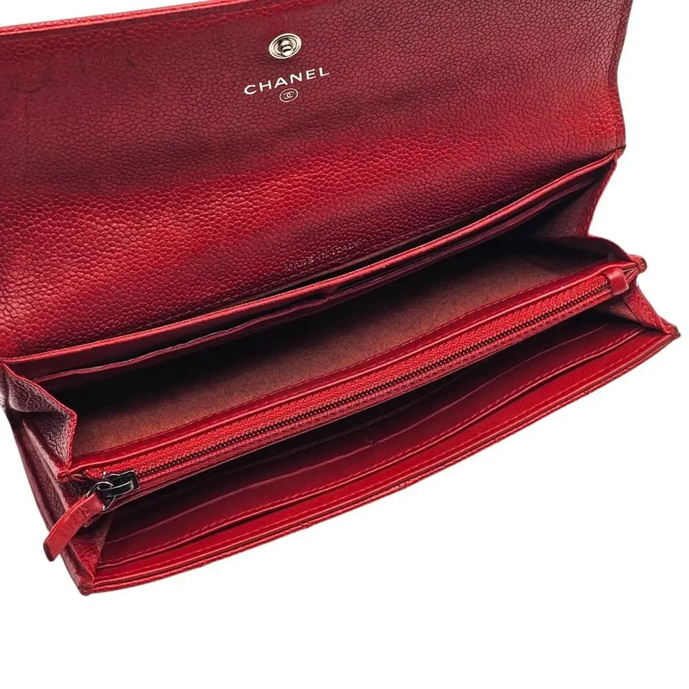 Chanel Boy Wallet Caviar Leather Red with Antique Silver HW 22 series with box